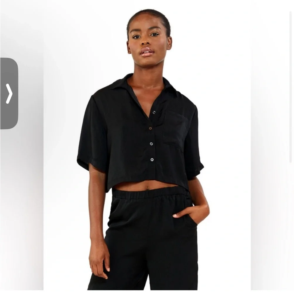 NWT- PLUSH x REVOLVE Black Silky Cropped Pajama Set